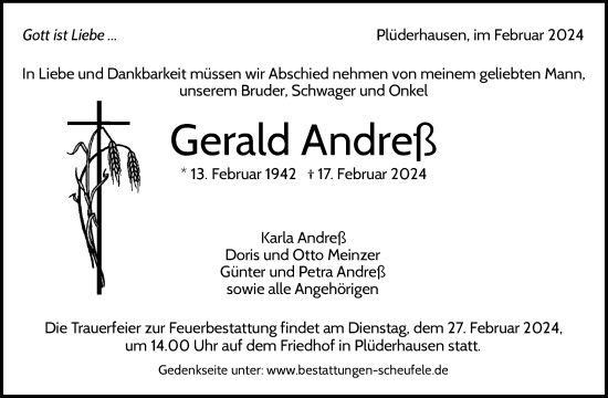Traueranzeige von Gerald Andreß von Waiblinger Kreiszeitung