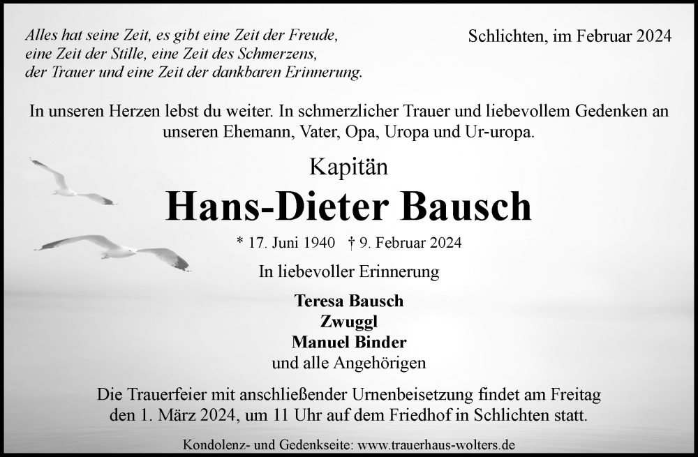  Traueranzeige für Hans-Dieter Bausch vom 24.02.2024 aus Waiblinger Kreiszeitung
