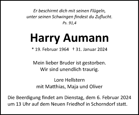 Traueranzeige von Harry Aumann von Waiblinger Kreiszeitung