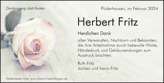 Traueranzeige von Herbert Fritz von Waiblinger Kreiszeitung