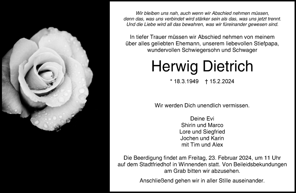  Traueranzeige für Herwig Dietrich vom 20.02.2024 aus Waiblinger Kreiszeitung