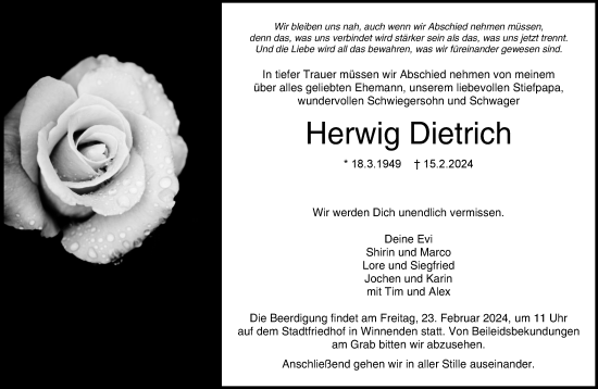 Traueranzeige von Herwig Dietrich von Waiblinger Kreiszeitung