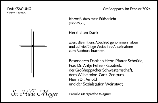 Traueranzeige von Hilde Mayer von Waiblinger Kreiszeitung