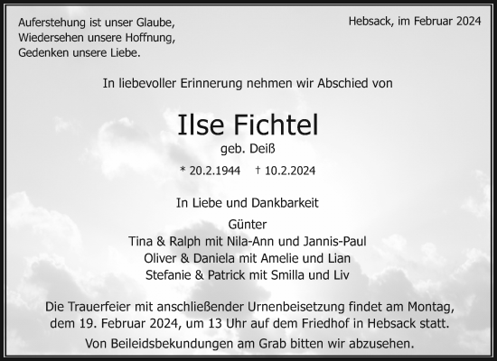 Traueranzeige von Ilse Fichtel von Waiblinger Kreiszeitung