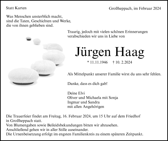 Traueranzeige von Jürgen Haag von Waiblinger Kreiszeitung