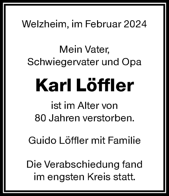 Traueranzeige von Karl Löffler von Waiblinger Kreiszeitung