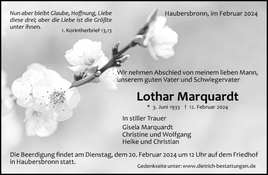 Traueranzeige von Lothar Marquardt von Waiblinger Kreiszeitung