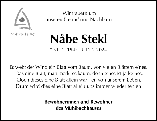 Traueranzeige von Nabe Stekl von Waiblinger Kreiszeitung