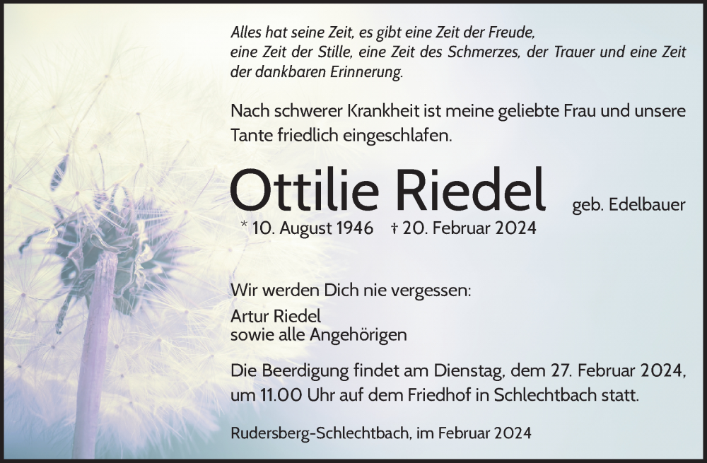  Traueranzeige für Ottilie Riedel vom 23.02.2024 aus Waiblinger Kreiszeitung