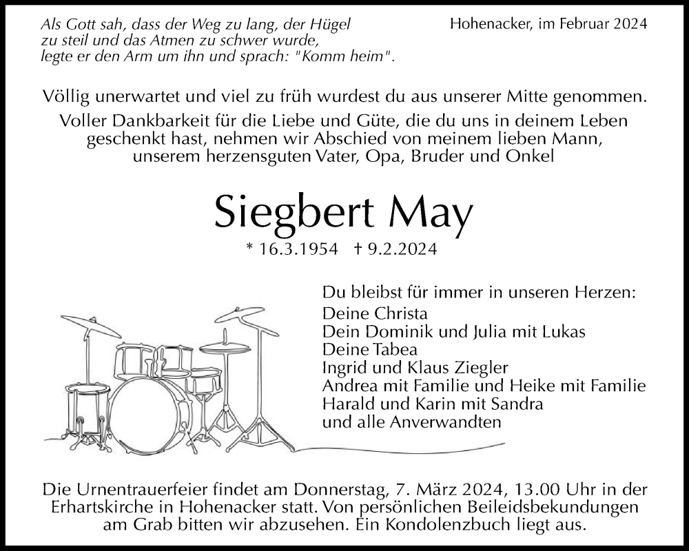  Traueranzeige für Siegbert May vom 24.02.2024 aus Waiblinger Kreiszeitung