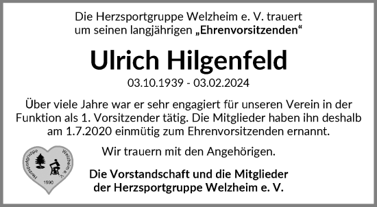 Traueranzeige von Ulrich Hilgenfeld von Waiblinger Kreiszeitung