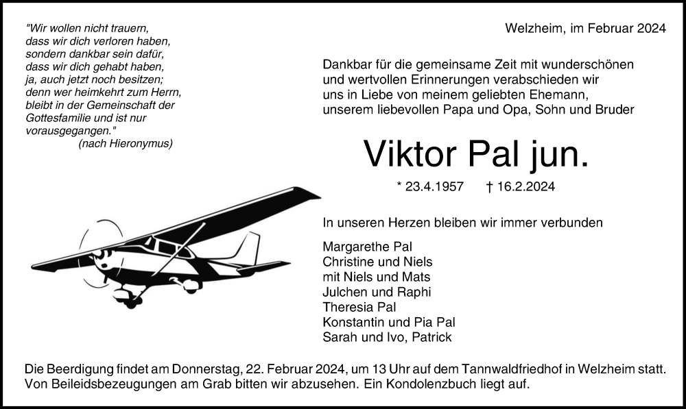  Traueranzeige für Viktor Pal vom 17.02.2024 aus Waiblinger Kreiszeitung