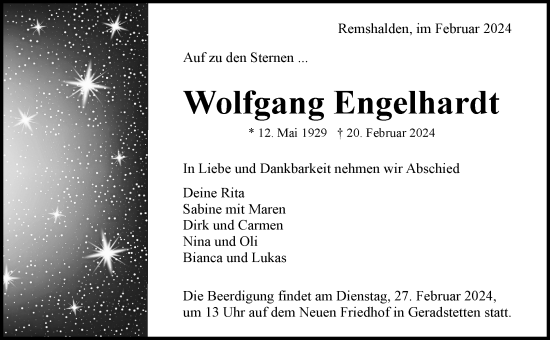 Traueranzeige von Wolfgang Engelhardt von Waiblinger Kreiszeitung
