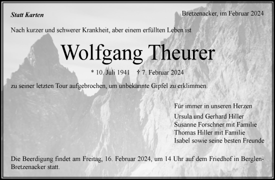 Traueranzeige von Wolfgang Theurer von Waiblinger Kreiszeitung