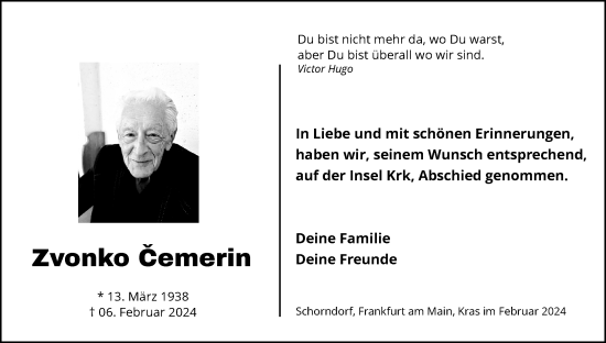 Traueranzeige von Zvonko Cemerin von Waiblinger Kreiszeitung