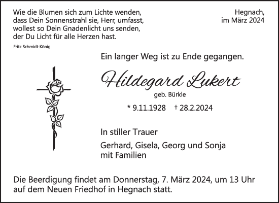 Traueranzeige von Hildegard Lukert von Waiblinger Kreiszeitung