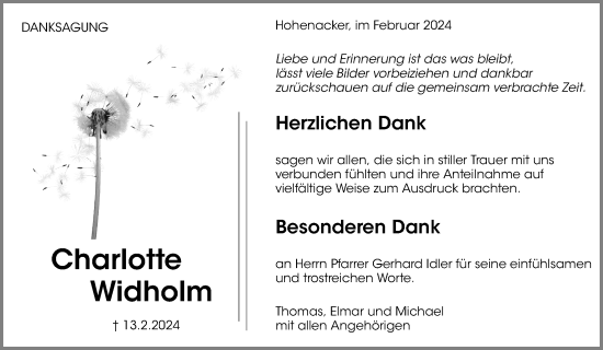 Traueranzeige von Charlotte Widholm von Waiblinger Kreiszeitung