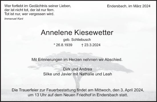 Traueranzeige von Annelene Kiesewetter von Waiblinger Kreiszeitung