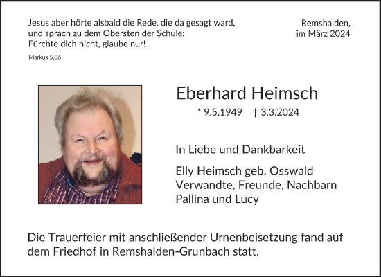 Traueranzeige von Eberhard Heimsch von Waiblinger Kreiszeitung