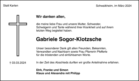 Traueranzeige von Gabriele Sogor-Klotzsche von Waiblinger Kreiszeitung