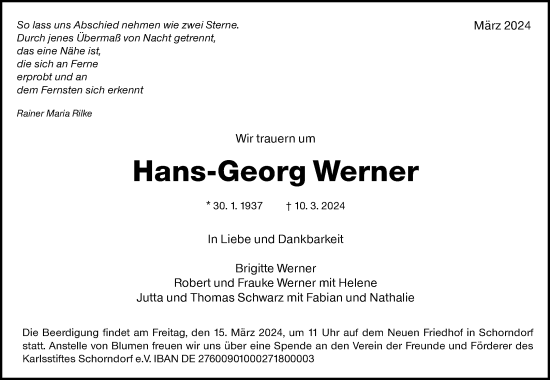 Traueranzeige von Hans-Georg Werner von Waiblinger Kreiszeitung