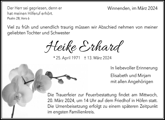 Traueranzeige von Heike Erhard von Waiblinger Kreiszeitung