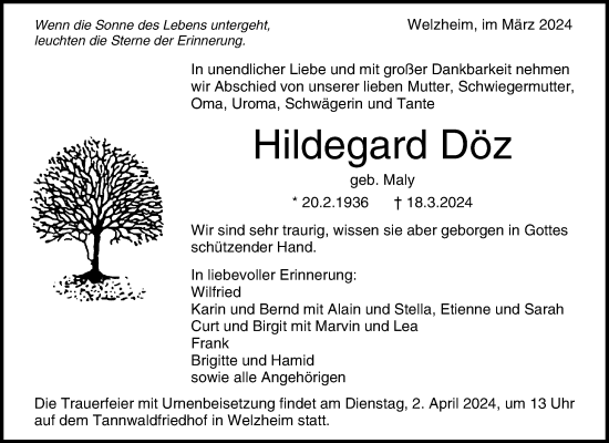 Traueranzeige von Hildegard Döz von Waiblinger Kreiszeitung