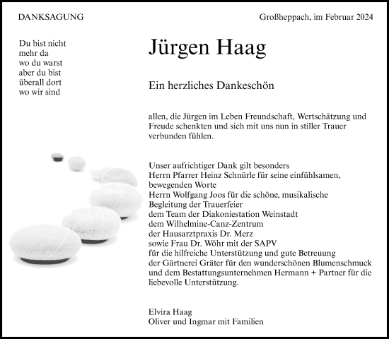 Traueranzeige von Jürgen Haag von Waiblinger Kreiszeitung