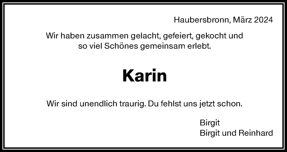  Traueranzeige für Karin Kuhn vom 19.03.2024 aus Waiblinger Kreiszeitung