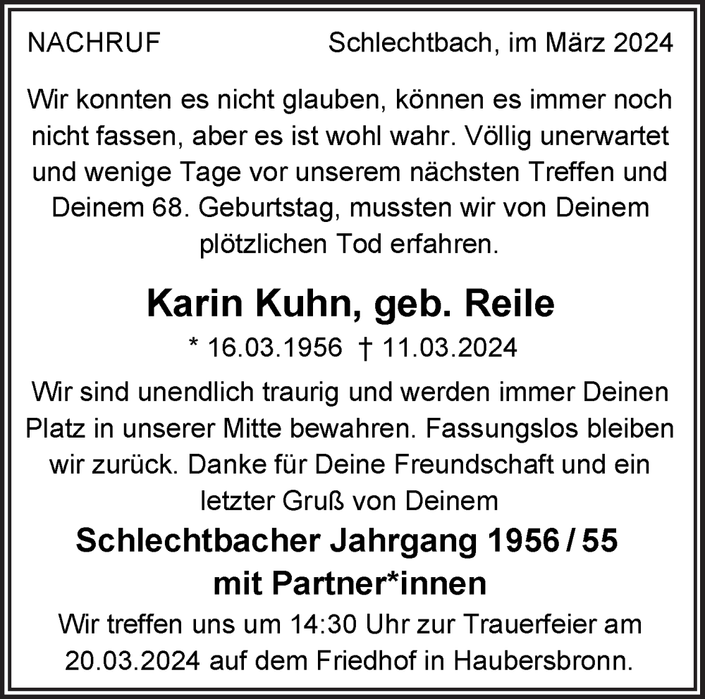  Traueranzeige für Karin Kuhn vom 18.03.2024 aus Waiblinger Kreiszeitung