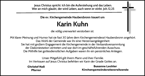 Traueranzeige von Karin Kuhn von Waiblinger Kreiszeitung