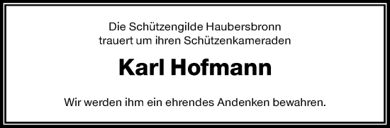 Traueranzeige von Karl Hofmann von Waiblinger Kreiszeitung