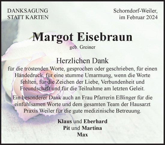 Traueranzeige von Margot Eisebraun von Waiblinger Kreiszeitung