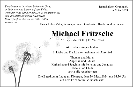 Traueranzeige von Michael Fritzsche von Waiblinger Kreiszeitung
