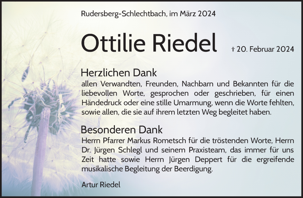  Traueranzeige für Ottilie Riedel vom 05.03.2024 aus Waiblinger Kreiszeitung