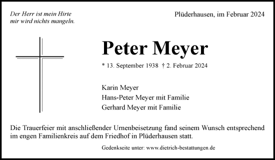 Traueranzeige von Peter Meyer von Waiblinger Kreiszeitung