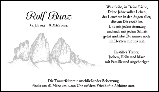 Traueranzeige von Rolf Bunz von Waiblinger Kreiszeitung