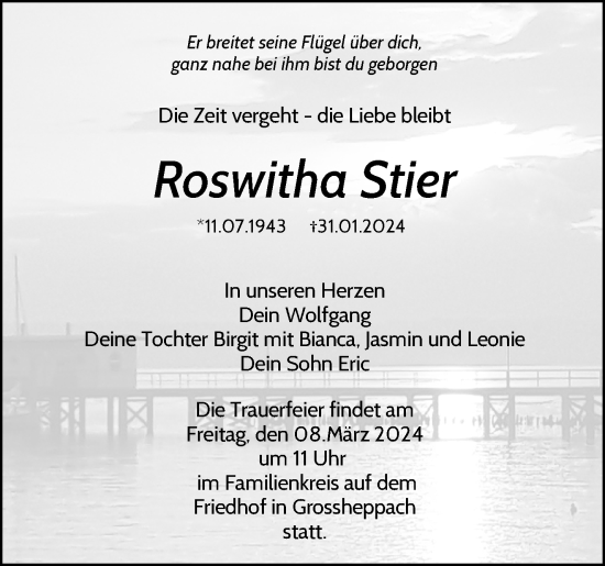 Traueranzeige von Roswitha Stier von Waiblinger Kreiszeitung
