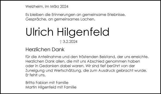 Traueranzeige von Ulrich Hilgenfeld von Waiblinger Kreiszeitung