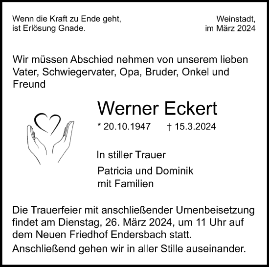 Traueranzeige von Werner Eckert von Waiblinger Kreiszeitung