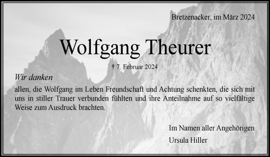 Traueranzeige von Wolfgang Theurer von Waiblinger Kreiszeitung