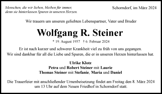 Traueranzeige von Wolfgang R. Steiner von Waiblinger Kreiszeitung