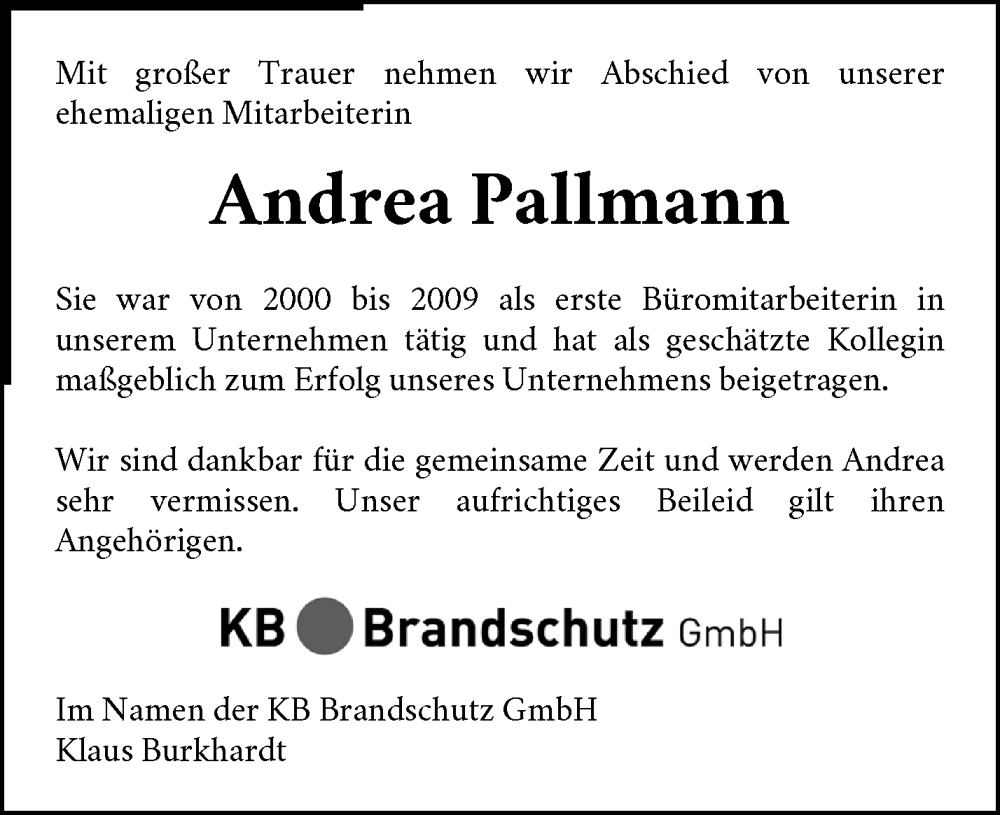  Traueranzeige für Andrea Pallmann vom 10.04.2024 aus Waiblinger Kreiszeitung
