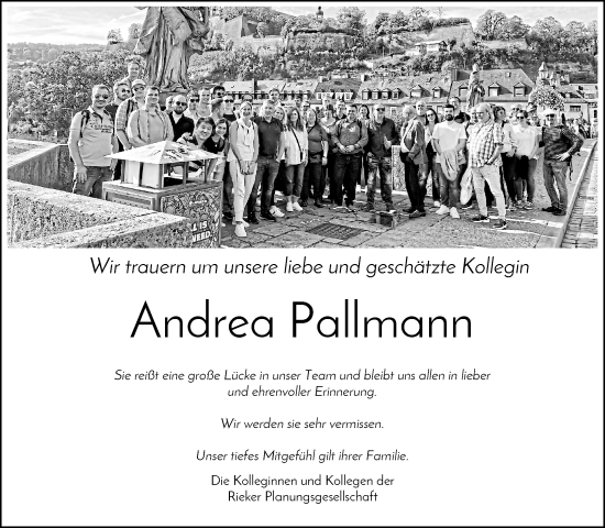 Traueranzeige von Andrea Pallmann von Waiblinger Kreiszeitung