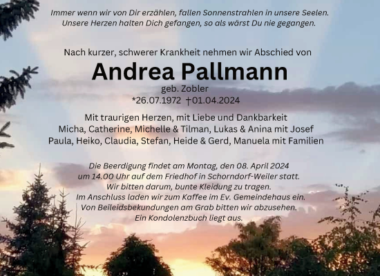 Traueranzeige von Andrea Pallmann von Waiblinger Kreiszeitung