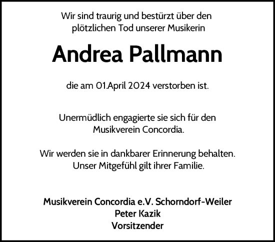 Traueranzeige von Andrea Pallmann von Waiblinger Kreiszeitung