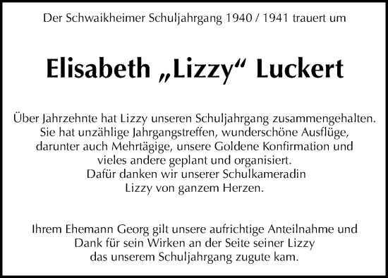 Traueranzeige von Elisabeth  Luckert von Waiblinger Kreiszeitung