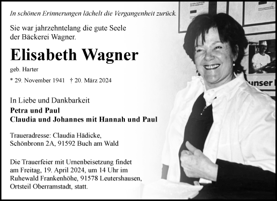 Traueranzeige von Elisabeth Wagner von Waiblinger Kreiszeitung
