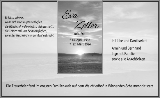 Traueranzeige von Eva Zeller von Waiblinger Kreiszeitung