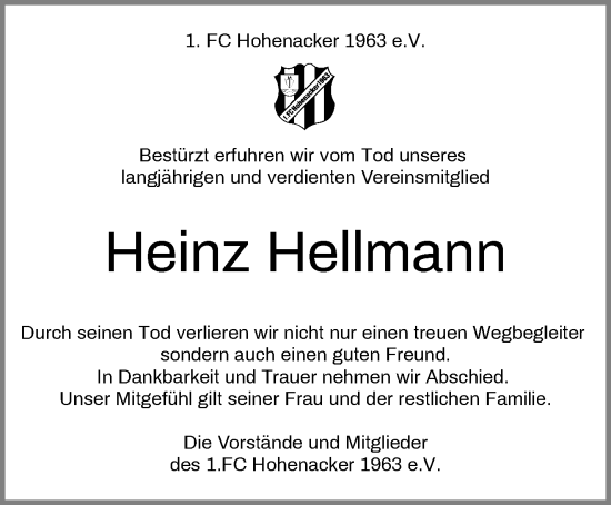 Traueranzeige von Heinz Hellmann von Waiblinger Kreiszeitung
